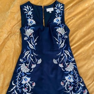 Navy Moulinette Soeurs Dress with Stitched Flower Design